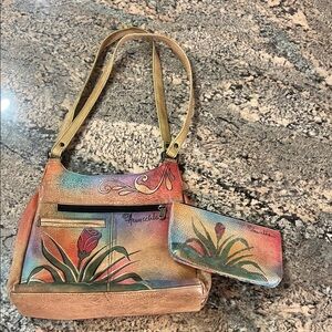 Anuschka Multicolor Hand-Painted Leather Shoulder Bag and Wallet
